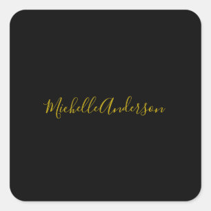Goldfarbe Schwarz Modern Minimalistisch Handgeschr Quadratischer Aufkleber