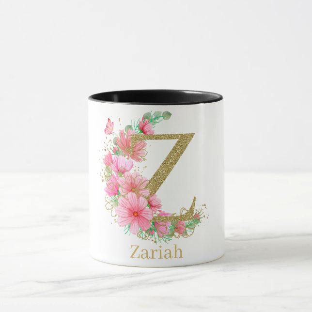 Goldfarben-Monogramm-Buchstaben Z Tasse (Zentrum)