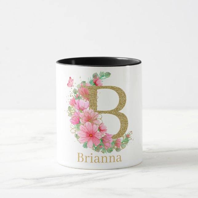 Goldfarben und Blumenmonogramm Buchstaben B Tasse (Zentrum)