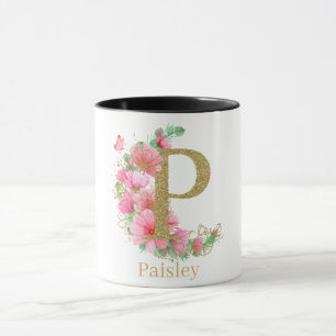 Goldfarben und Blumenmonogramm P Tasse