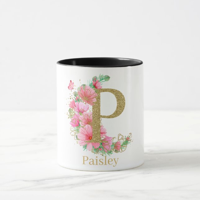 Goldfarben und Blumenmonogramm P Tasse (Zentrum)