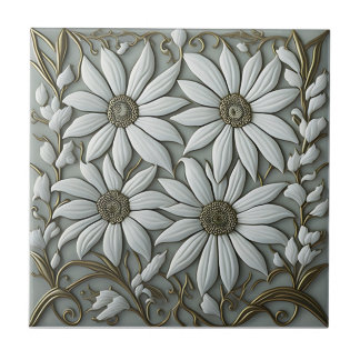 goldfarbene 3D-Blumenmotive Jugendstil-Keramik Til Fliese