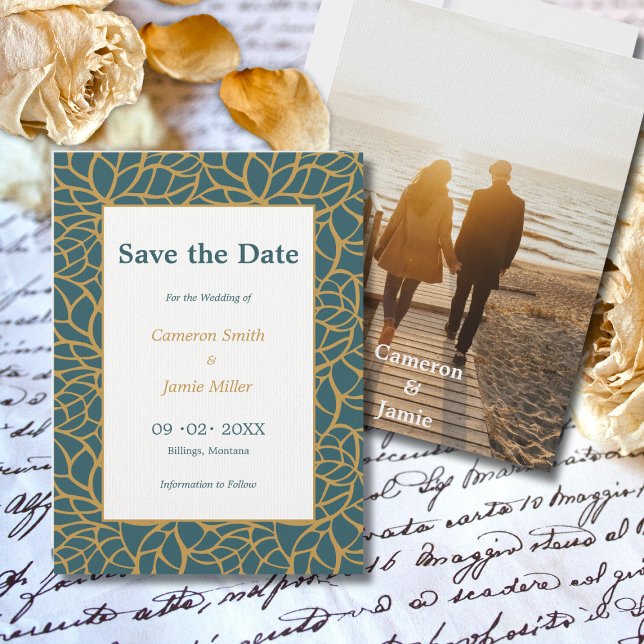 Goldfarbene Abstrakte Blätter Kontur Save the Date Einladung (Gold Colored Abstract Leaves Outline Save The Date Invitation)