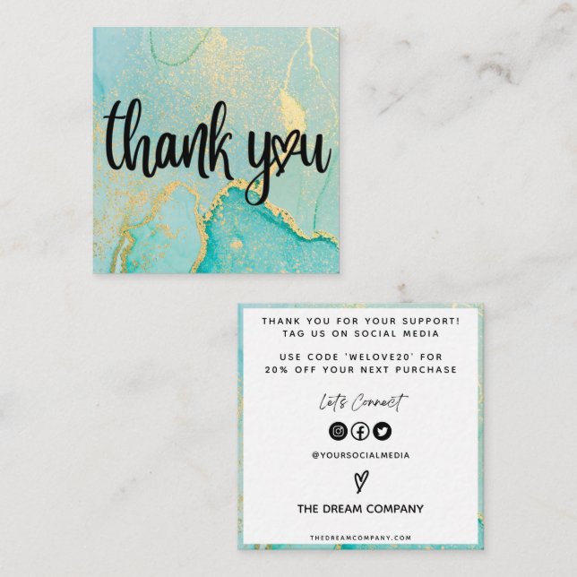 Goldfarbene Abstrakte Blauer Farbmedieneinlage Quadratische Visitenkarte (Vorne/Hinten)