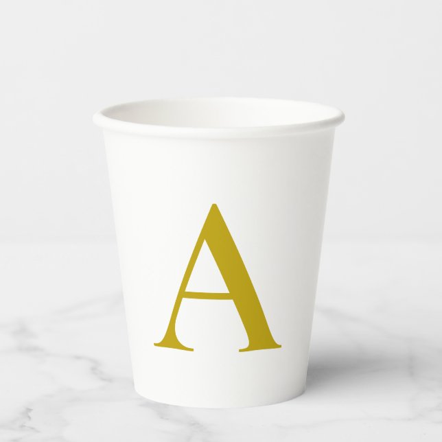 Goldfarbene benutzerdefinierte Monogramm-Anfangsbu Pappbecher (Vorderseite)