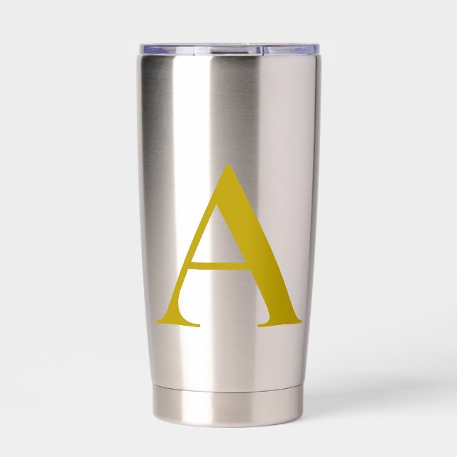 Goldfarbene benutzerdefinierte Monogramm-Anfangsbu Thermobecher (Vorderseite)