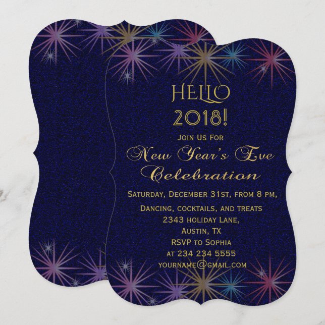 Goldfarbene Feuerwerke - Silvesterabend Einladung (Vorne/Hinten)