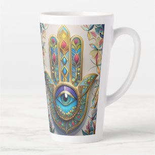 Goldfarbene filigrane blaugrüne Third-Eye-Hamsa Milchtasse