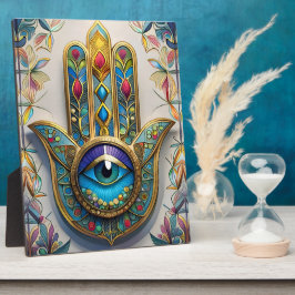 Goldfarbene Filigree Blaugrün, drittes Auge Hamsa Fotoplatte