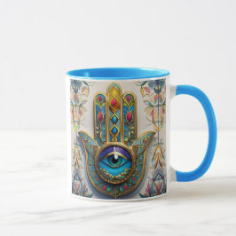 Goldfarbene Filigree Blaugrün, drittes Auge Hamsa Tasse