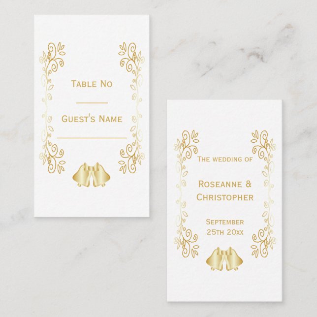 Goldfarbene Glocken-Design-Hochzeit Platzkarte (Vorne/Hinten)