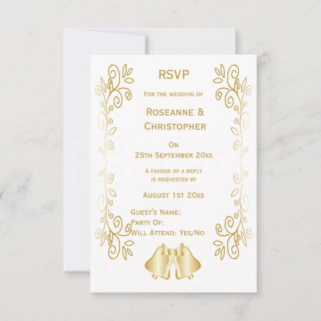 Goldfarbene Glocken-Design-Hochzeit RSVP Karte (Vorderseite)