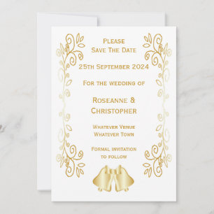 Goldfarbene Glocken-Design-Hochzeit Save The Date