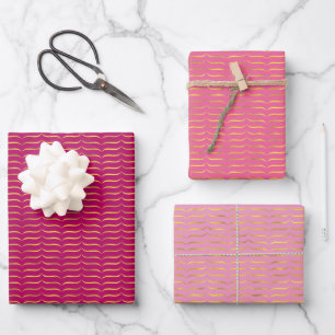 goldfarbene Halterungen und rosa Hintergründe Geschenkpapier Set