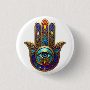 Goldfarbene Hamsa Türkis Saphir Drittes Auge Button