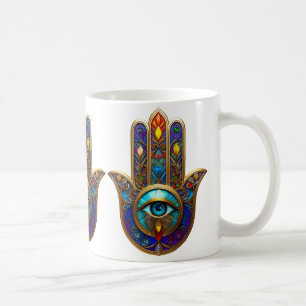 Goldfarbene Hamsa Türkis Saphir Drittes Auge Kaffeetasse