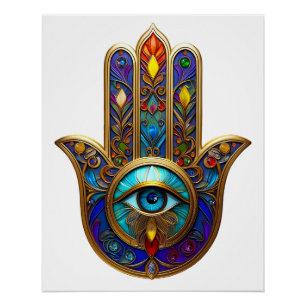 Goldfarbene Hamsa Türkis Saphir Drittes Auge  Poster