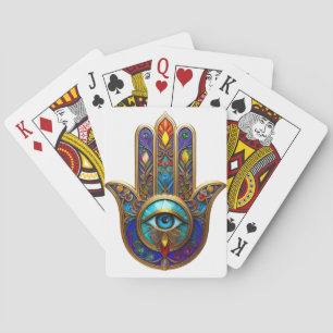 Goldfarbene Hamsa Türkis Saphir Drittes Auge  Spielkarten