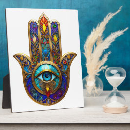 Goldfarbene Hamsa-Turquoise Saphir Drittes Auge Fotoplatte