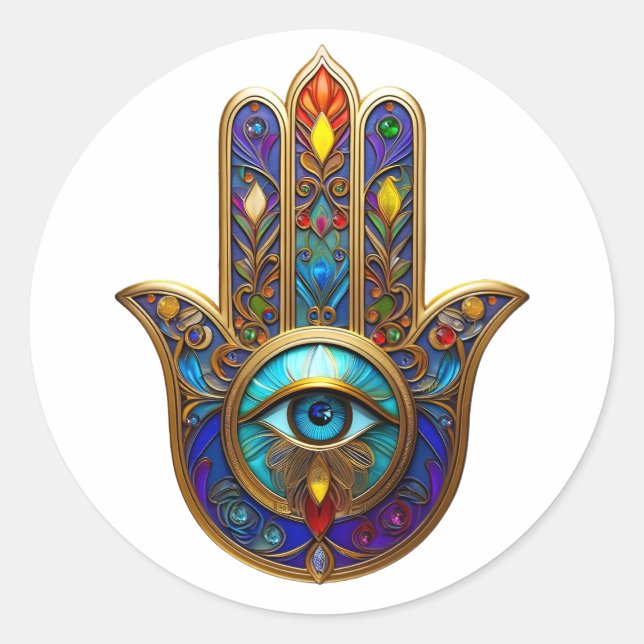 Goldfarbene Hamsa-Turquoise Saphir Drittes Auge  Runder Aufkleber (Vorderseite)