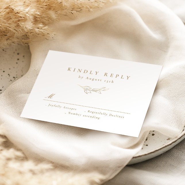 Goldfarbene Hochzeit im botanischen Grün RSVP Karte (Gold simple elegance botanical greenery wedding RSVP card)