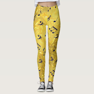 goldfarbene Leggings elegantes Notenmuster glänzen