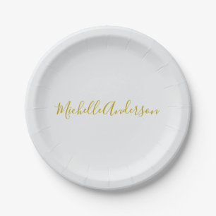 Goldfarbene moderne minimalistische Handschrift Na Pappteller