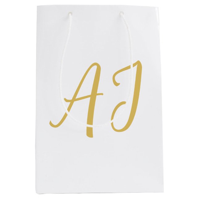 Goldfarbene Monogramm-Klassische Profi-Initiale Mittlere Geschenktüte (Vorderseite)