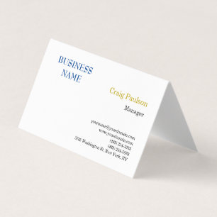 Goldfarbene Name Blau Weiße Minimalistische Modern Visitenkarten