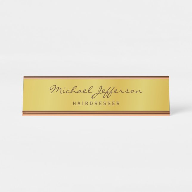 Goldfarbene professionelle Handschrift Schrift Schreibtischnamensplakette (Vorderseite )
