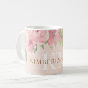 Goldfarbene Rosa Blütenrosa Monogramm Kaffeetasse