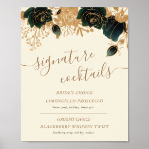 Goldfarbene Rose Cocktail Signatur Poster