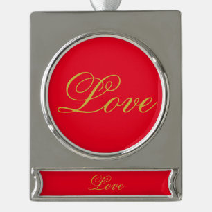 Goldfarbene Schrift Rot Liebe Hochzeit Kalligrafie Banner-Ornament Silber