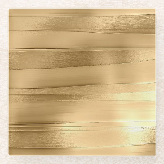goldfarbene Textur metallisch stilvoll Glasuntersetzer (Vorderseite)