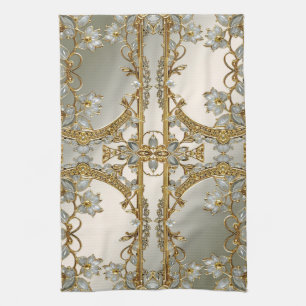 Goldfarbene Verzierte Küchenhandtücher Geschirrtuch