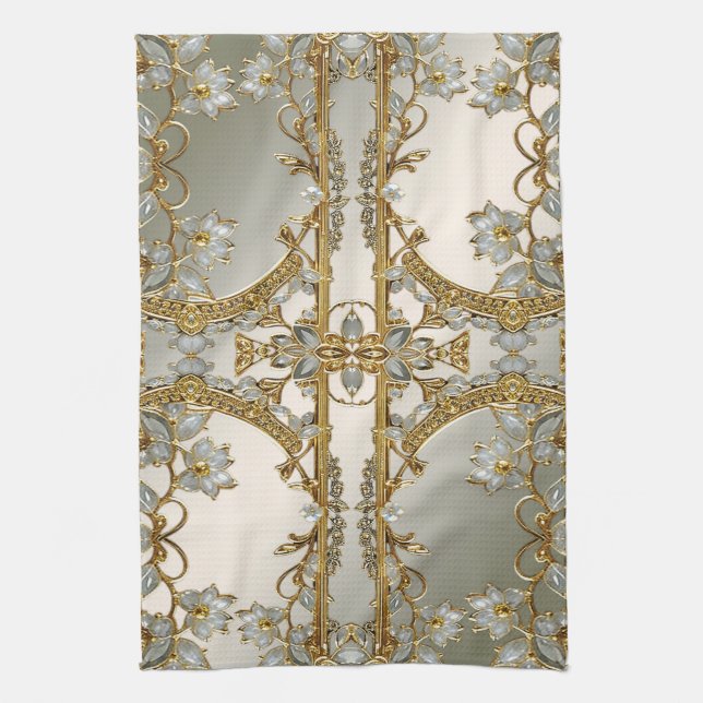 Goldfarbene Verzierte Küchenhandtücher Geschirrtuch (Vertikal)