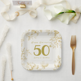 Goldfarbene Vintage Schrift zum Hochzeitstag Pappteller