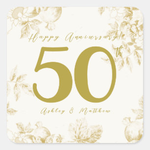 Goldfarbene Vintage Schrift zum Hochzeitstag Quadratischer Aufkleber