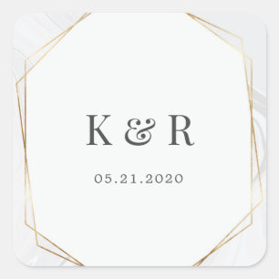 goldfarbener Marmorhochzeit monogramm quadratisch Quadratischer Aufkleber