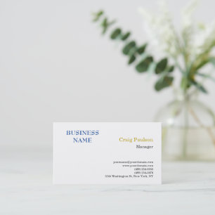 Goldfarbener Name Blau Weiß Minimalistisch Modern Visitenkarte