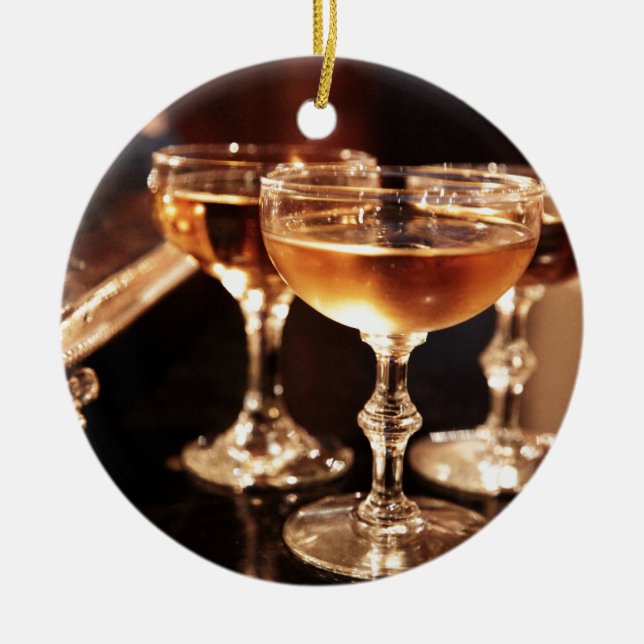 goldfarbener Sekttoast Keramik Ornament (Vorne)