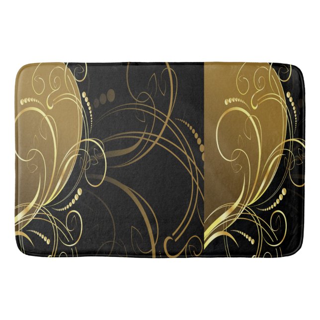 goldfarbener Swirl, floral, schwarz, chic, modern, Badematte (Vorderseite)