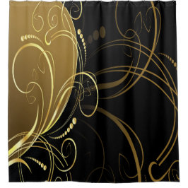 goldfarbener Swirl, floral, schwarz, chic, modern, Duschvorhang