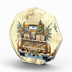 Goldfarbener Vintage-LKW Frohe Weihnachten Fotoblock