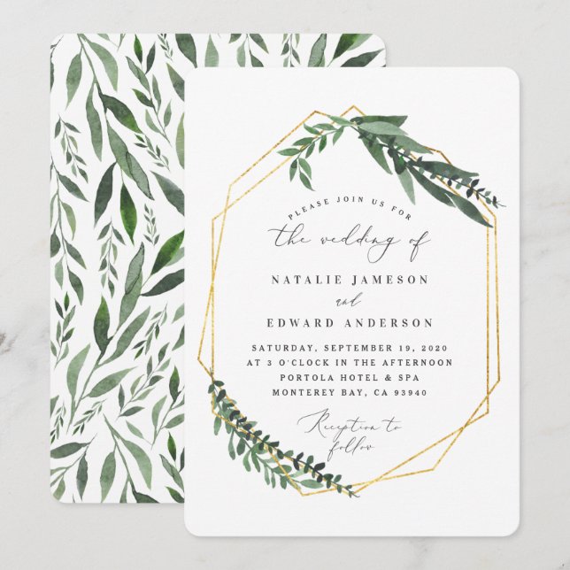 goldfarbenes Aquarell Einladung (Vorne/Hinten)