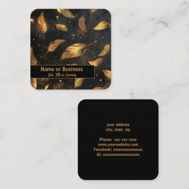Goldfedern auf schwarz quadratische visitenkarte (Vorne/Hinten)