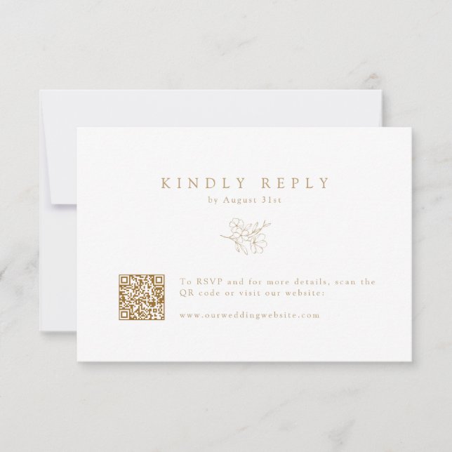 Goldfeiner handGezeichnet Cherry Blossom QR-Code RSVP Karte (Vorderseite)