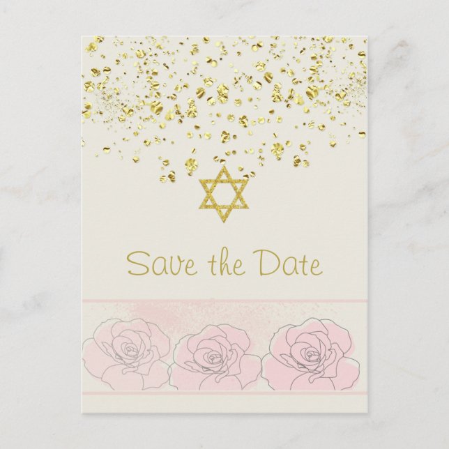 Goldfetti Bat Mitzvah Save the Date Postkarte (Vorderseite)