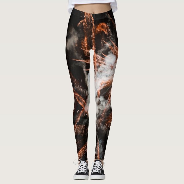 Goldfeuerwerk, abstrakter goldschwarzer Rauch Leggings (Vorderseite)