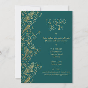 Goldfiligran Art Deco   Spatz 18. Geburtstag Einladung